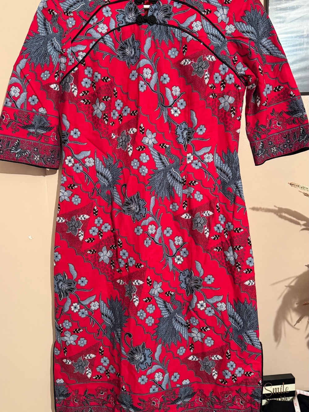 Asian-Inspired Crane Print Mandarin Dress – Size Small